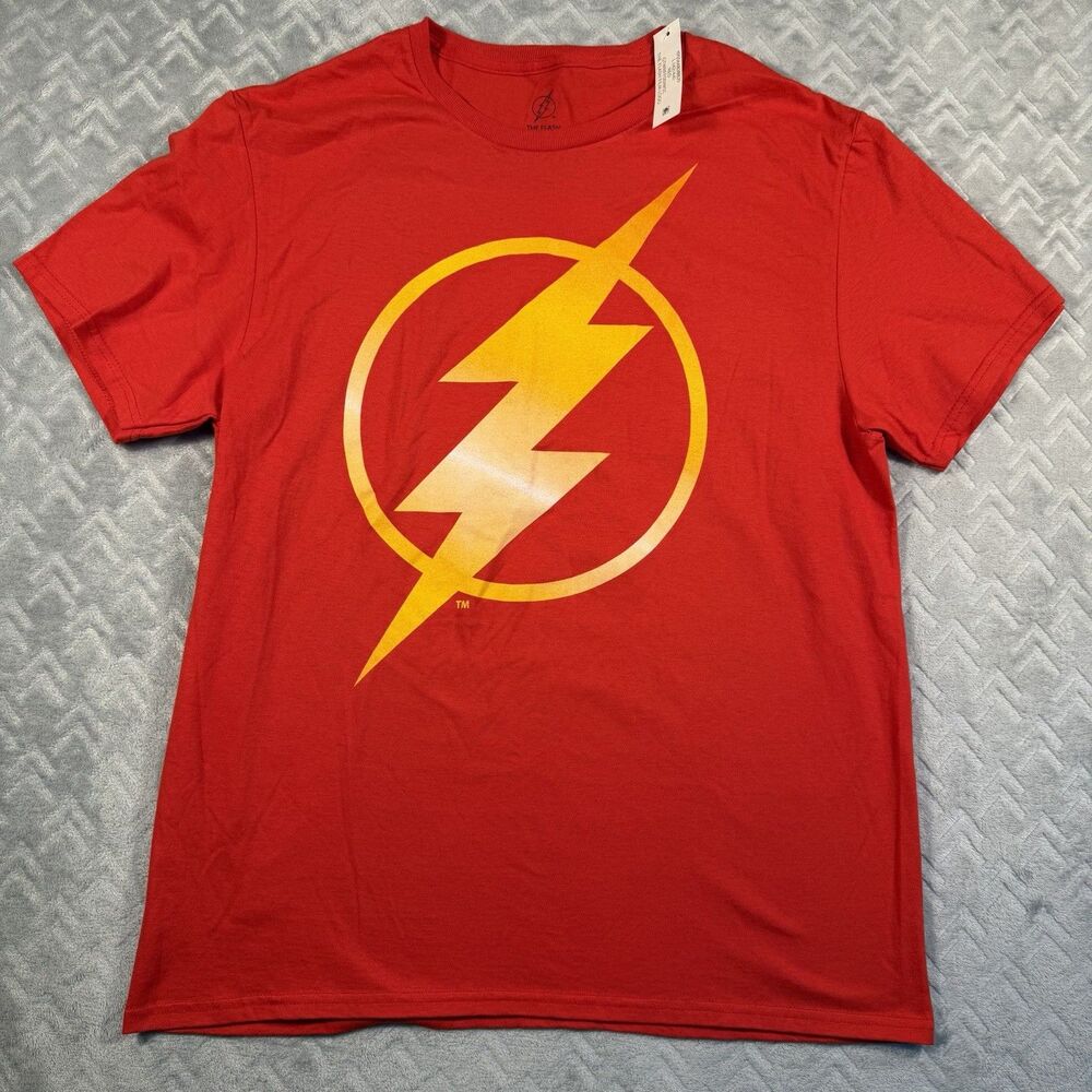 DC Comics The Flash Logo Lightning Bolt Red Shirt Size Large EXCELLENT